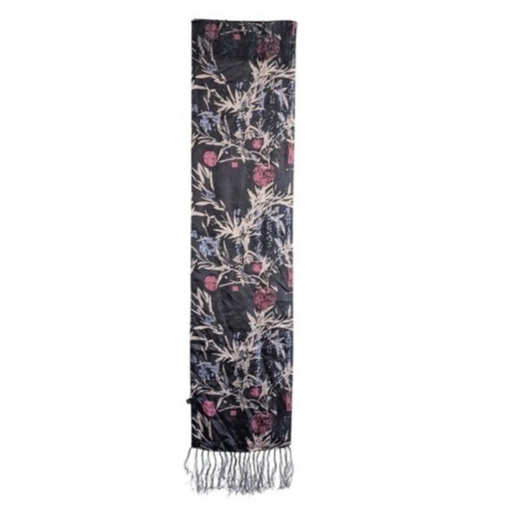 Vintage Y2K 90s Eclectic Whimsigoth Print Tassel Fringe Silk Scarf